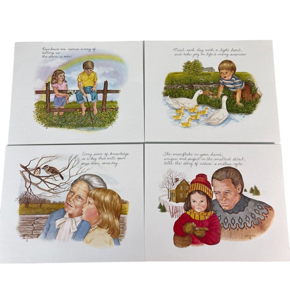 Vintage Set of 4 Linda Sommers Embossed Art Prints 10x8 Quotes, Inspirational